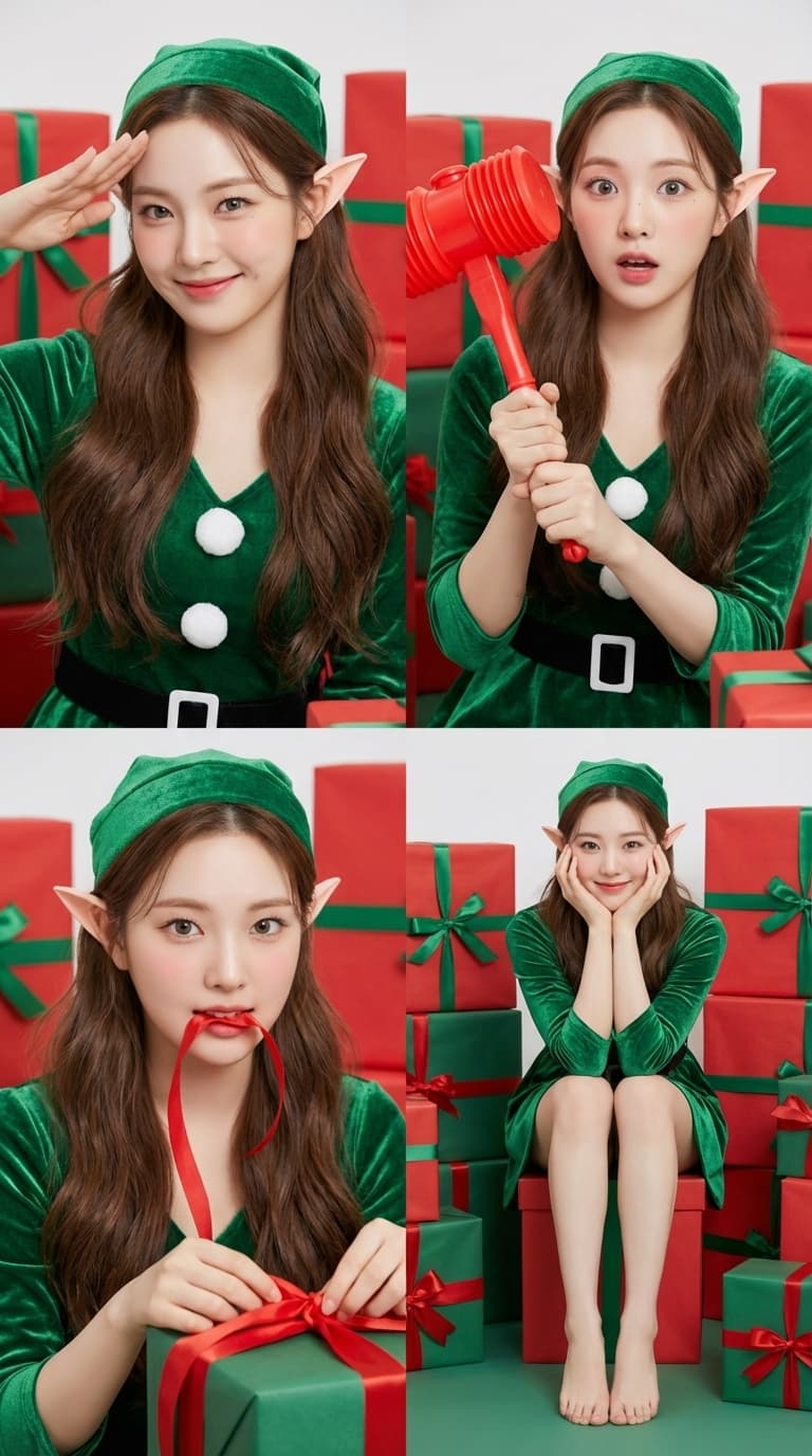 Four frames of Christmas elf photos
